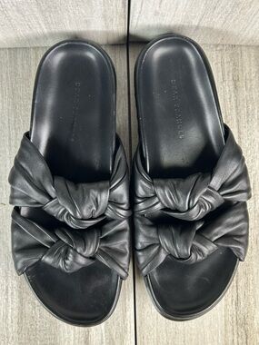 Dear Frances Tye Knotted Black Leather Sandal Rubber Sole Womens Size 11 EUR 42